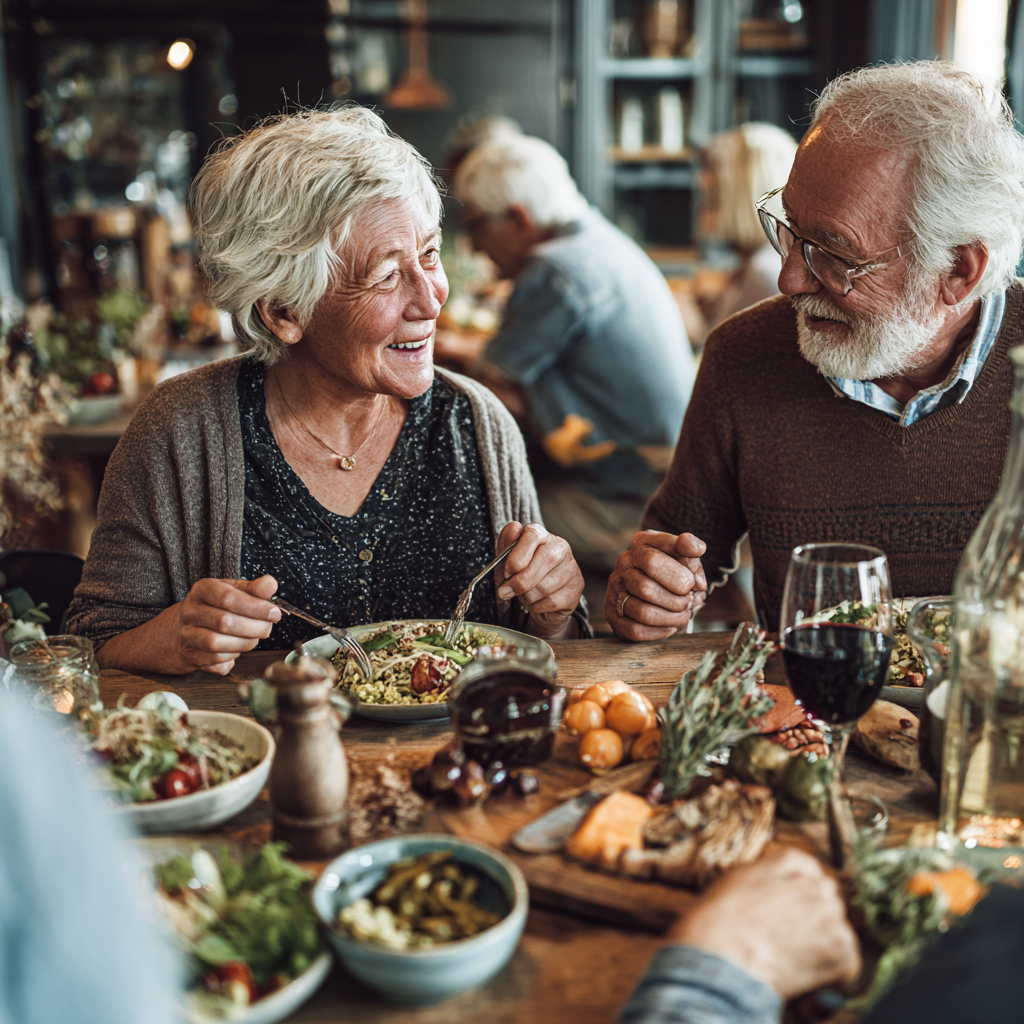 Older adults enjoying fermented foods and probiotic rich meals together