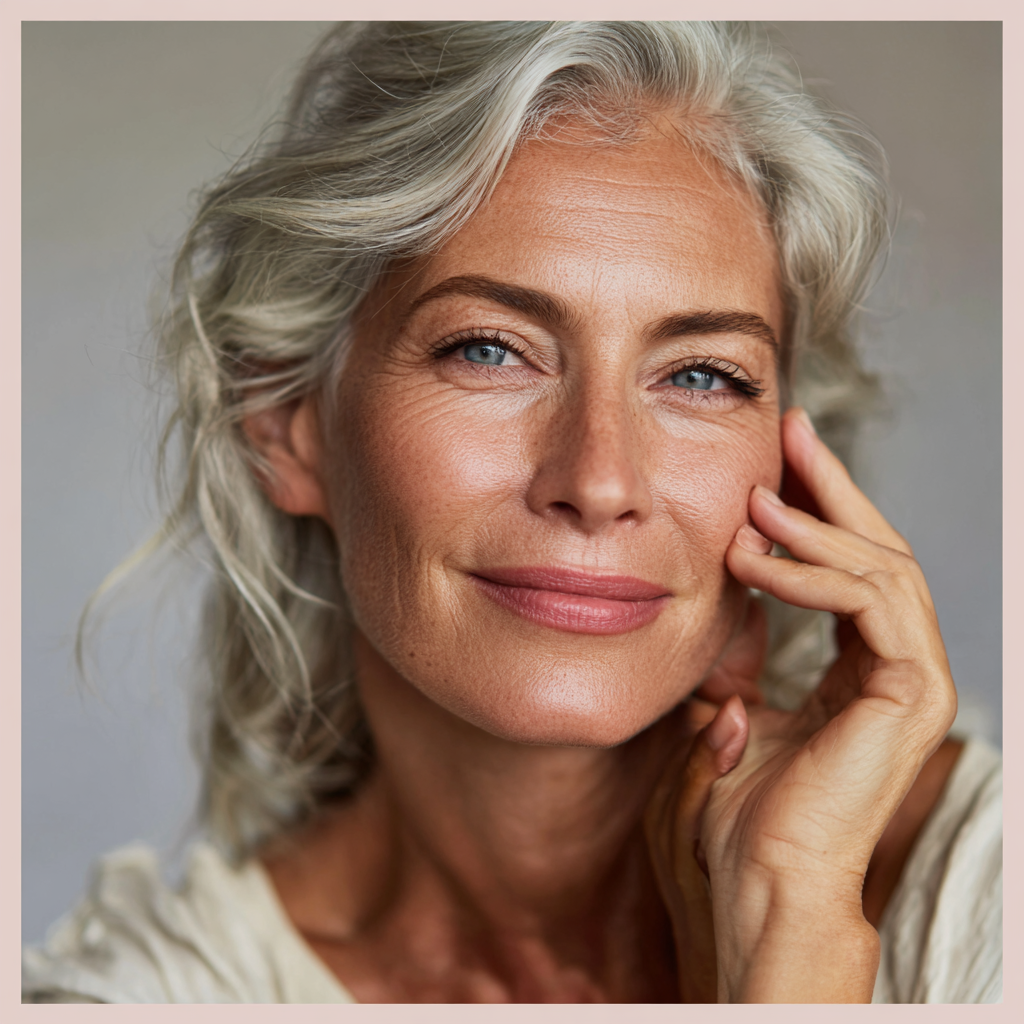 older woman with naturally glowing healthy skin from nutritious lifestyle